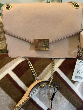 Karl Lagerfeld Blush Pink Leather Chain Crossbody Bag with Gold Hardware